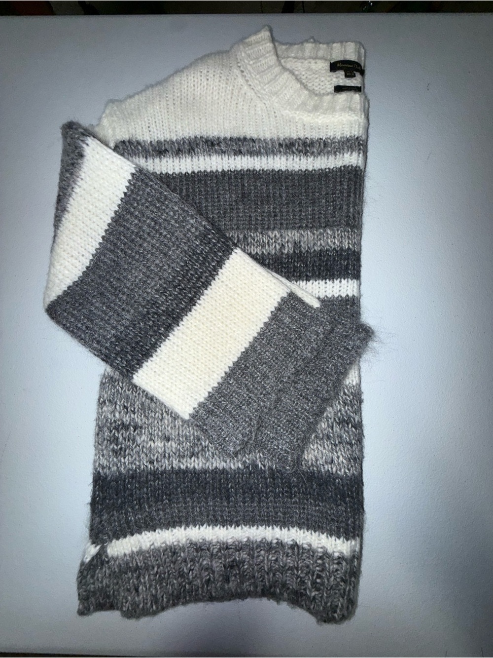 Massimo Dutti Striped Wool Blend Knit Sweater Gray Ivory  Small Made in Italy - Picture 2 of 8